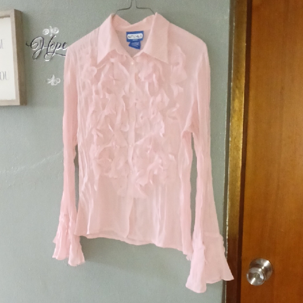 Chico's Light Pink Ruffle Front Blouse